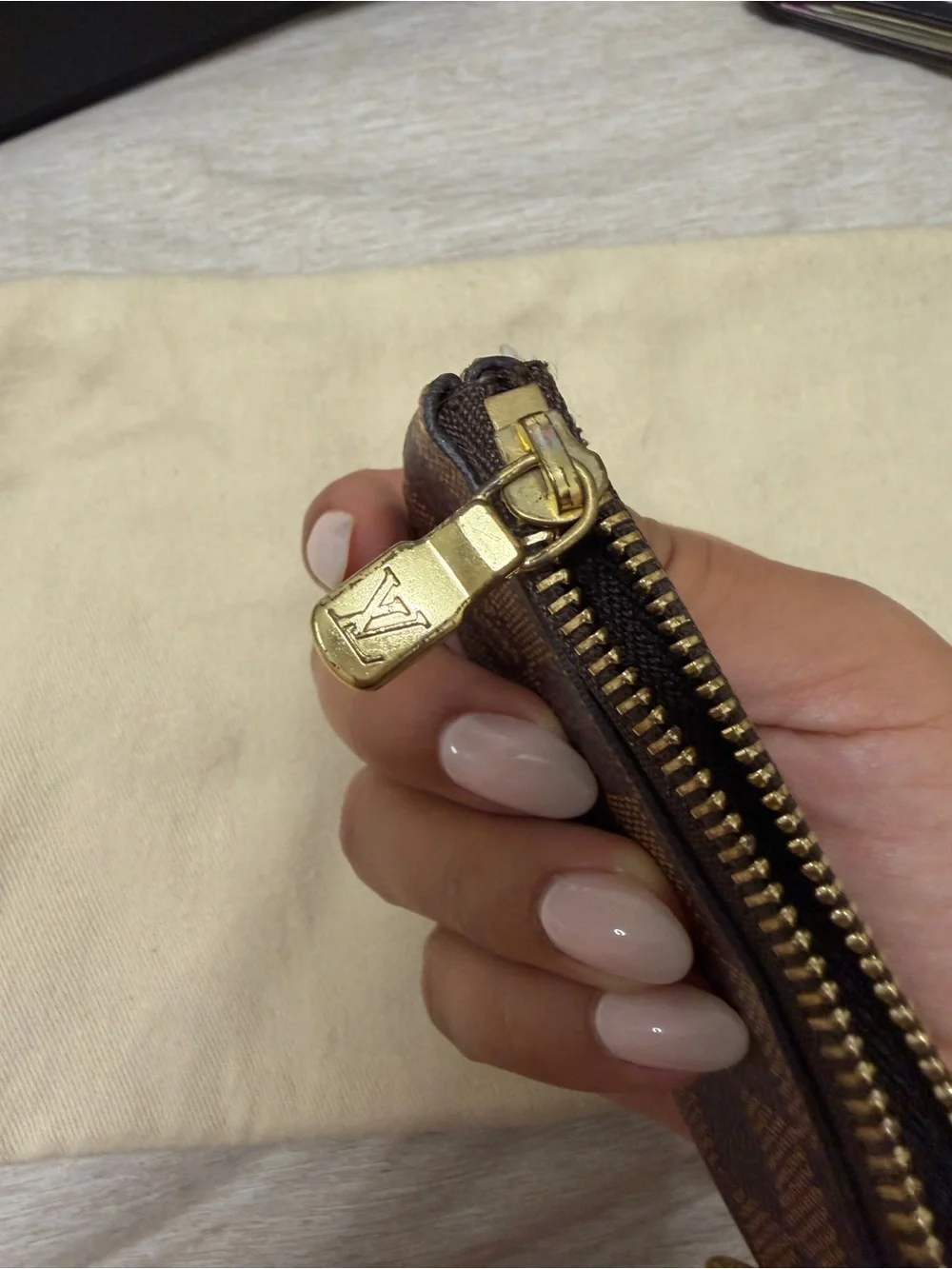 Louis Vuitton Damier Ebene Signature Key Pouch with Gold Hardware